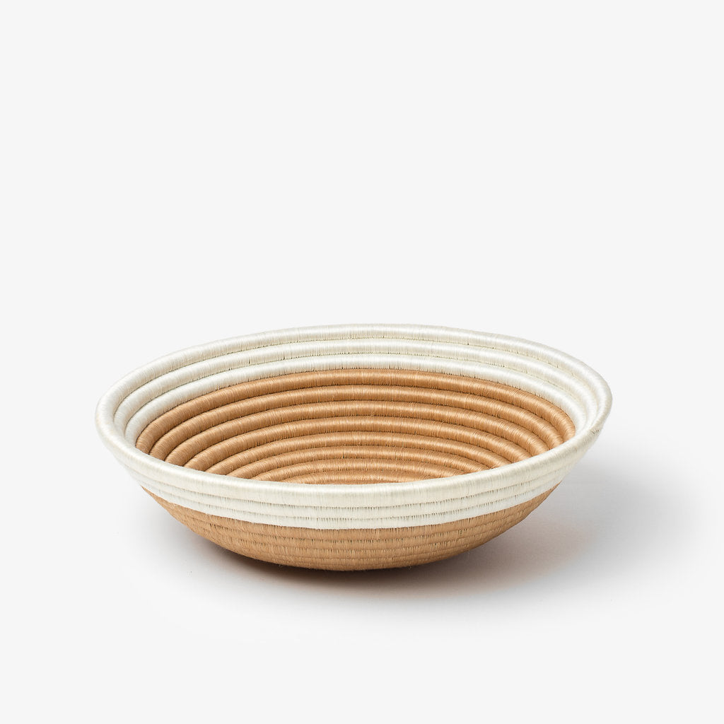 Medium Aura woven bowl with a white rim band over natural sisal.