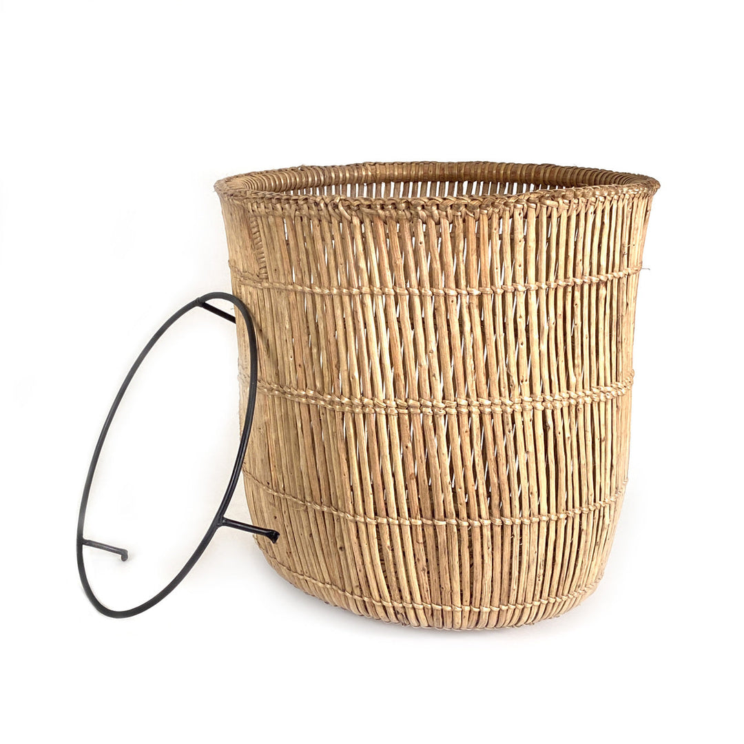 Woven Lozi fishtrap basket with a natural reed design and sturdy build.