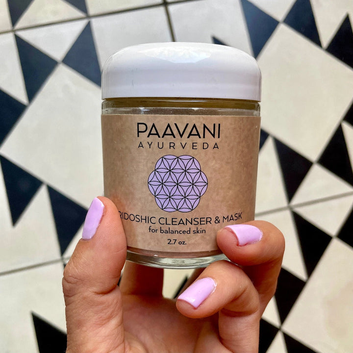 Tridoshic cleanser and mask with bentonite clay in a jar.