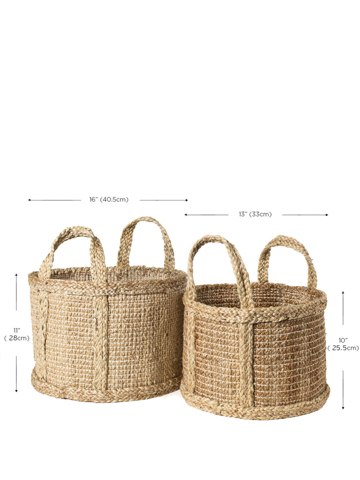 Natural jute basket from DC-KORISSA with woven texture, ideal for storage or decorative use.
