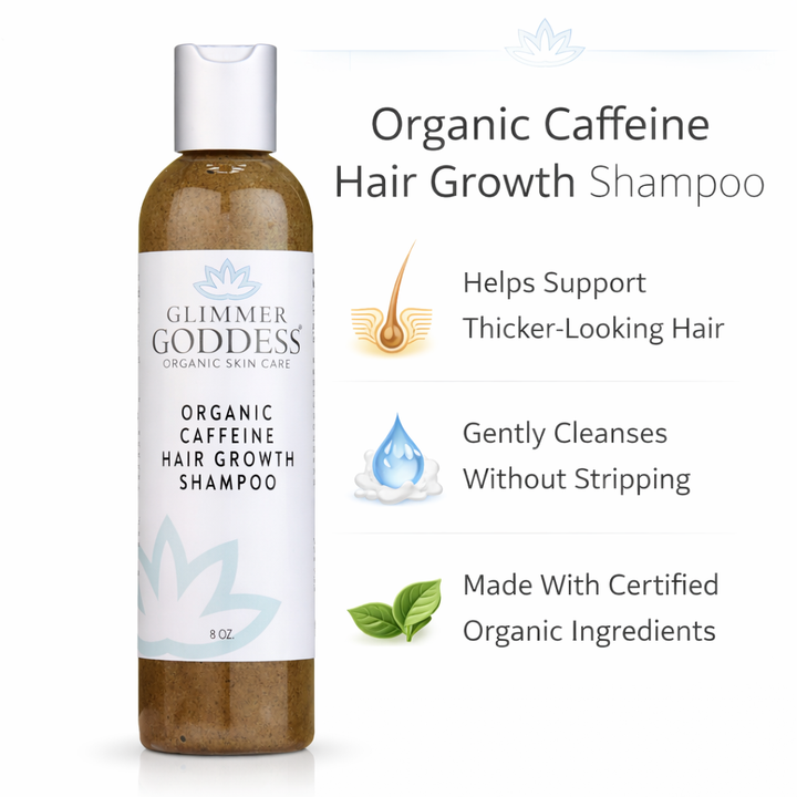 Organic caffeine shampoo with natural ingredients in a bottle.