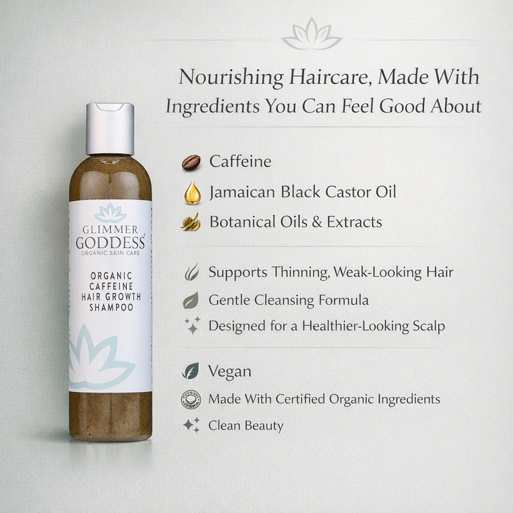 Organic caffeine shampoo with natural ingredients.