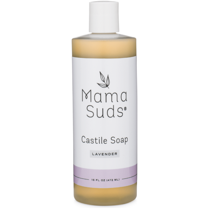 Pure castile all-purpose liquid soap, lavender, in a 16 fl. oz. bottle.