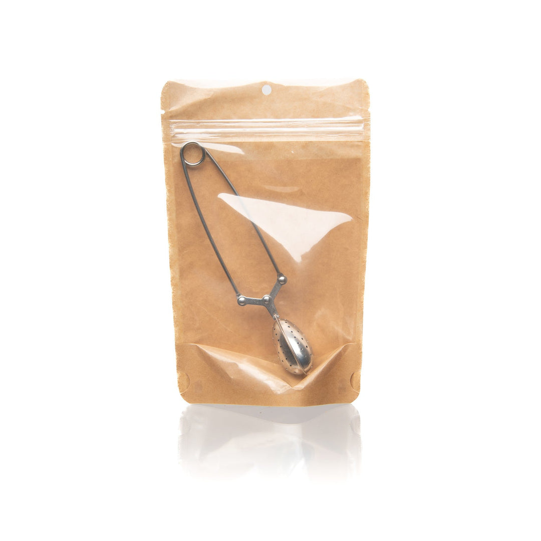 Heart-shaped stainless steel tea infuser for brewing herbal teas.