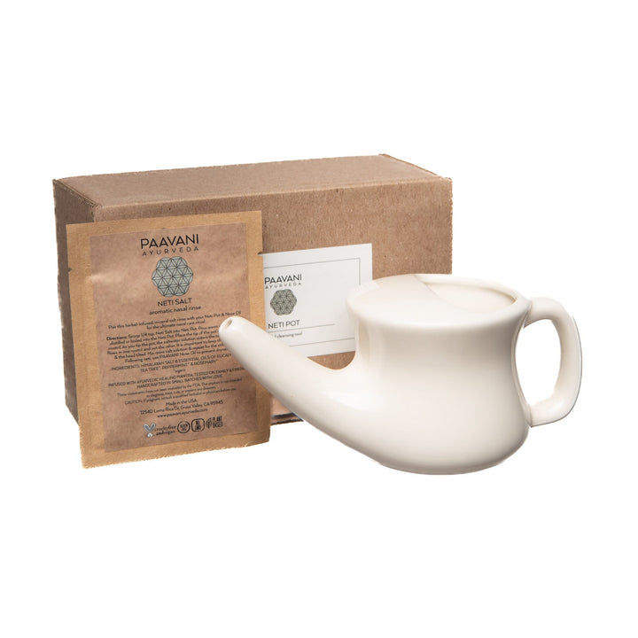 Lead-free ceramic neti pot for nasal rinsing.