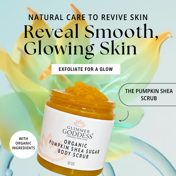 Organic pumpkin sugar body scrub with shea butter and natural ingredients.