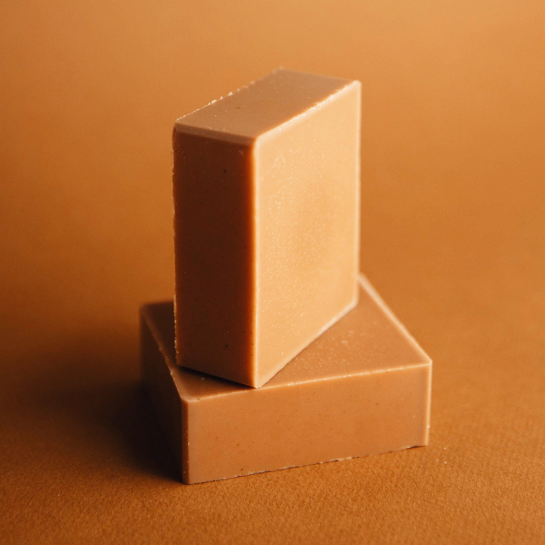 Bar soap with French rose clay and visible pink color.