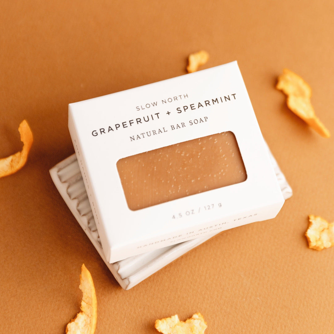 Grapefruit spearmint bar soap with fresh citrus and mint styling.