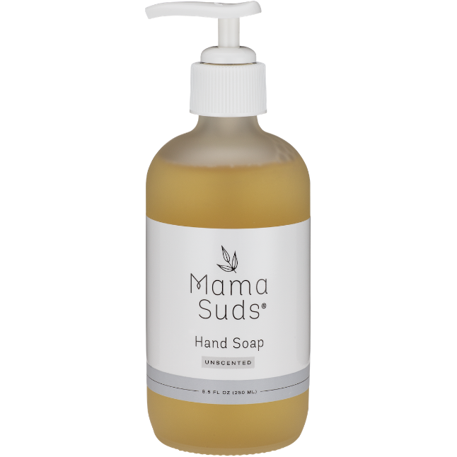 Olive oil and lemon hand soap in an 8 fl. oz. pump bottle.