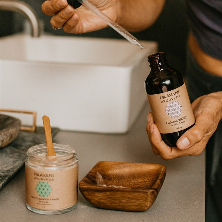 Cleanser and mask ritual kit with natural skincare products.