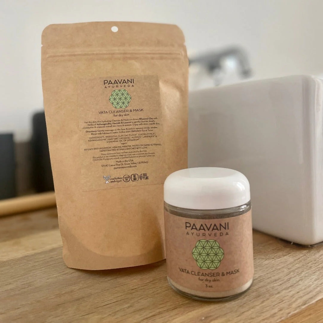 Vata cleanser and mask with Rhassoul clay, with the product label.
