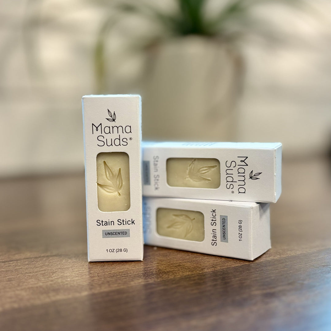 Olive-oil laundry stain stick, a compact solid stain remover.
