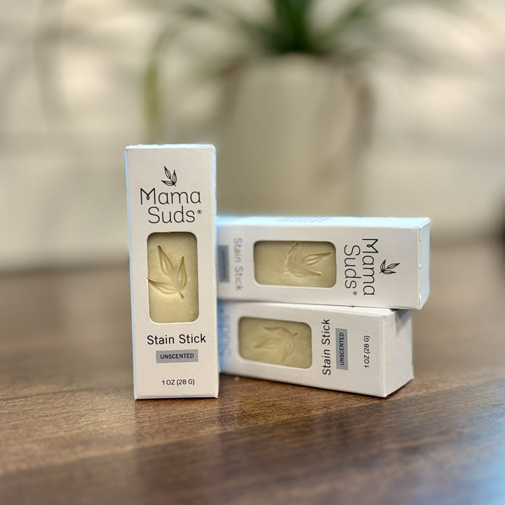Olive-oil laundry stain stick, a compact solid stain remover.