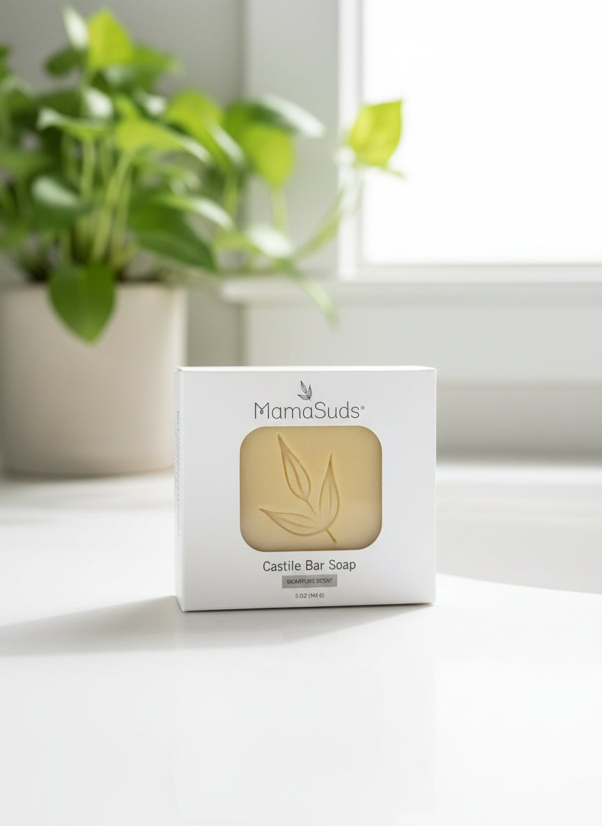 Natural castile bar soap with an herbal essential-oil scent.