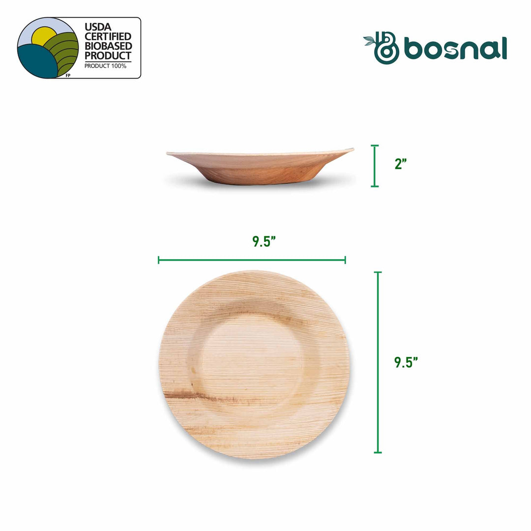 Round palm leaf soup bowl showing the natural leaf texture.