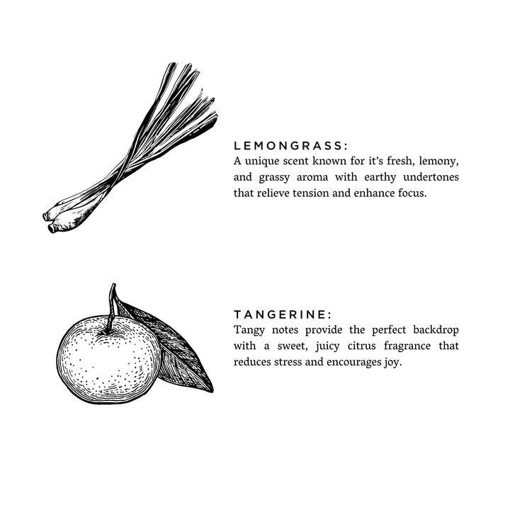 Lemongrass tangerine candle with natural essential oils and warm glow.