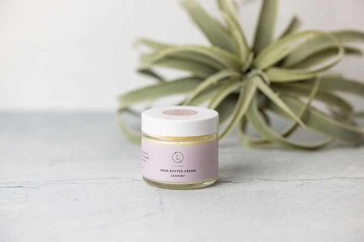 Lavender shea butter body cream, a natural moisturizer in a jar.