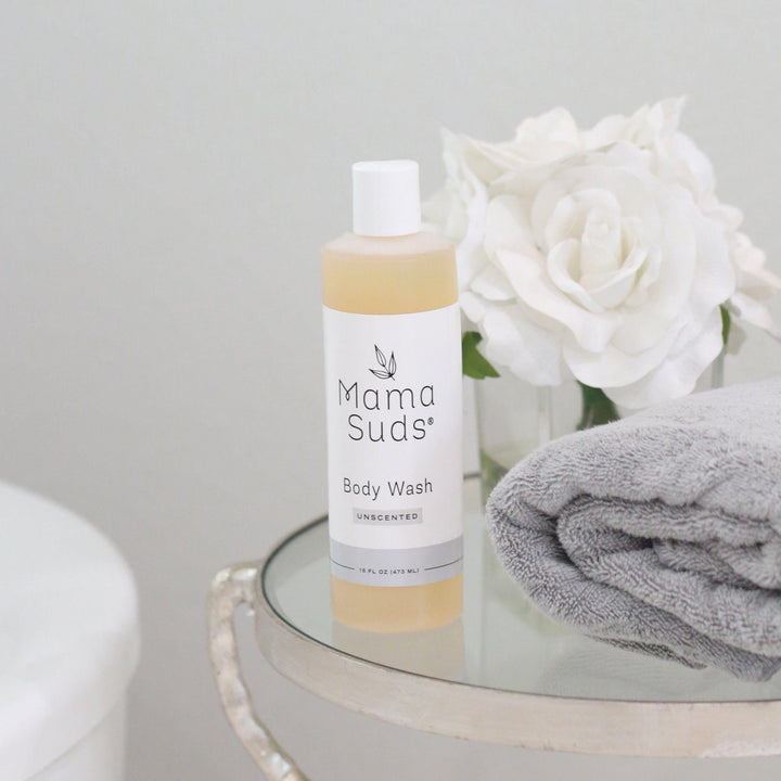 Plant-based castile body wash in a clear bottle with a white pump.