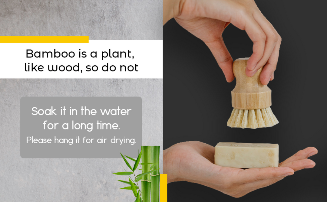Bamboo and sisal dish brush with natural bristles for effective, eco-friendly kitchen cleaning.