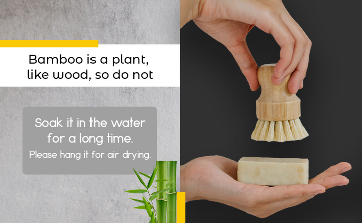 Bamboo and sisal dish brush with natural bristles for effective, eco-friendly kitchen cleaning.