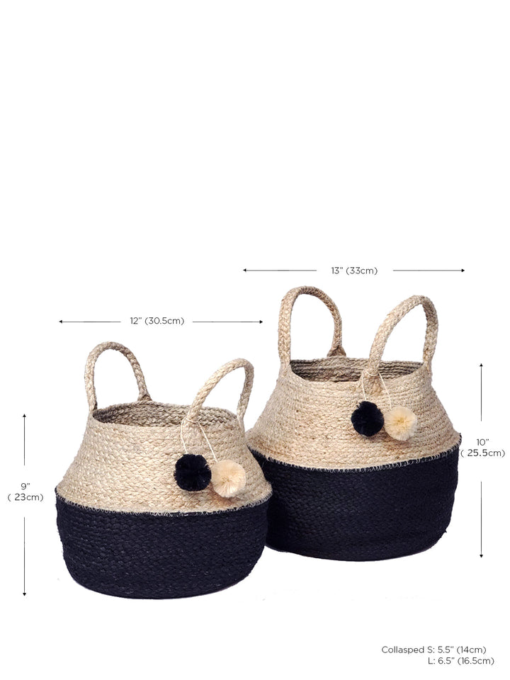Handwoven foldable jute storage tote, lightweight with carry handles for laundry or essentials