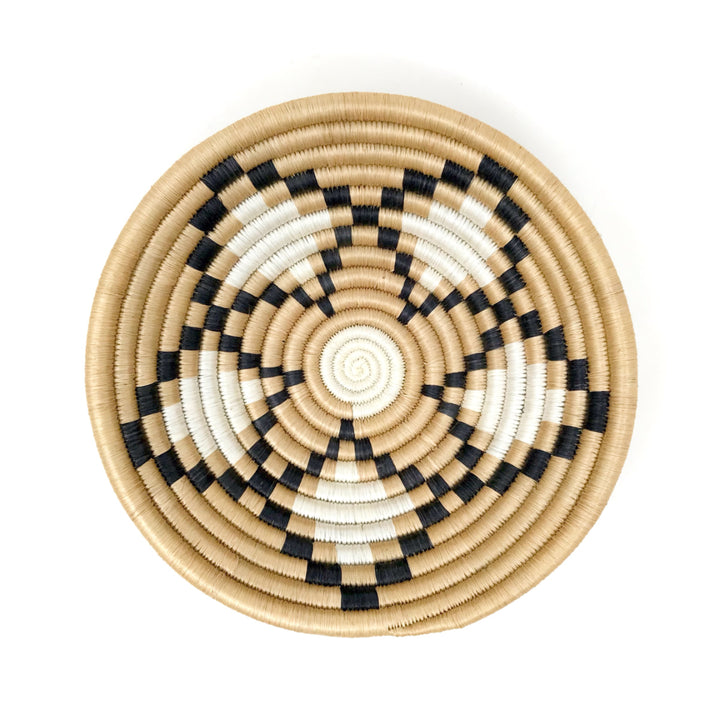 Neri natural sisal woven bowl, 7-inch size, with a handwoven black and natural design.