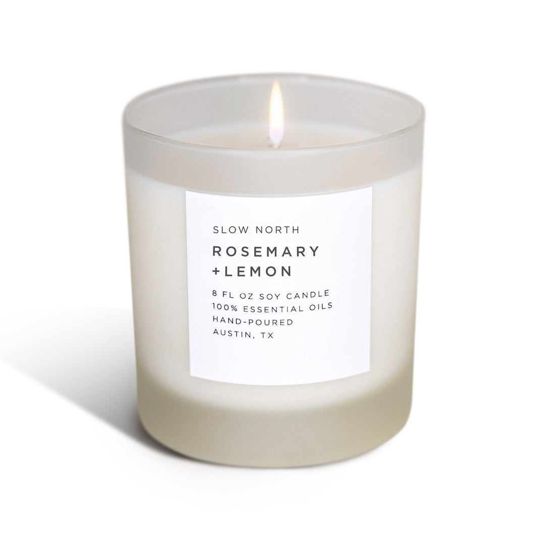 Fresh Citrus Candle Trio with three essential oil candles in a cozy setting.