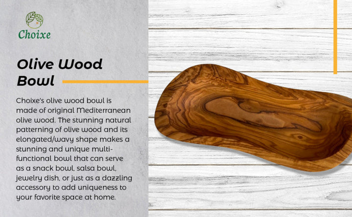 Mediterranean olive wood bowl, showcasing its natural grain and multi-purpose design for serving or display.