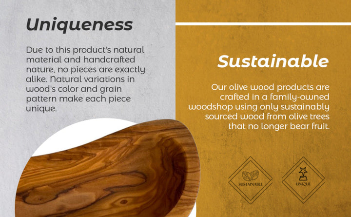 Mediterranean olive wood bowl, a multi-purpose round wooden bowl with natural grain details.