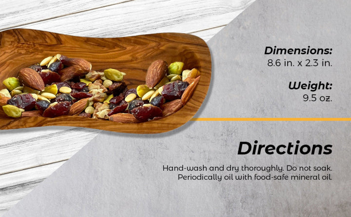Mediterranean olive wood bowl, showcasing its natural grain and multi-purpose design for serving or decorative use.