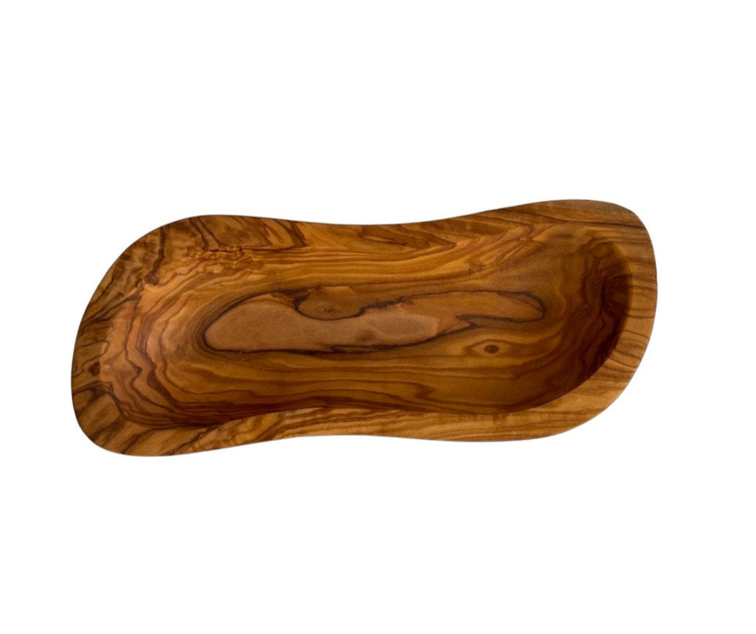 Mediterranean olive wood bowl, showcasing its natural grain and multi-purpose design, perfect for serving or decoration.