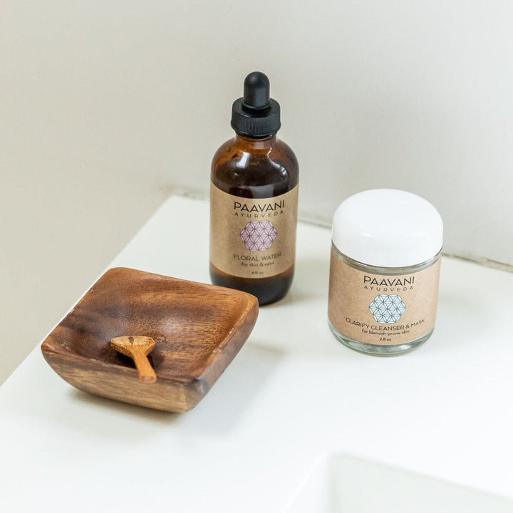 Cleanser and mask ritual kit with cleanser, mask, and accessories.