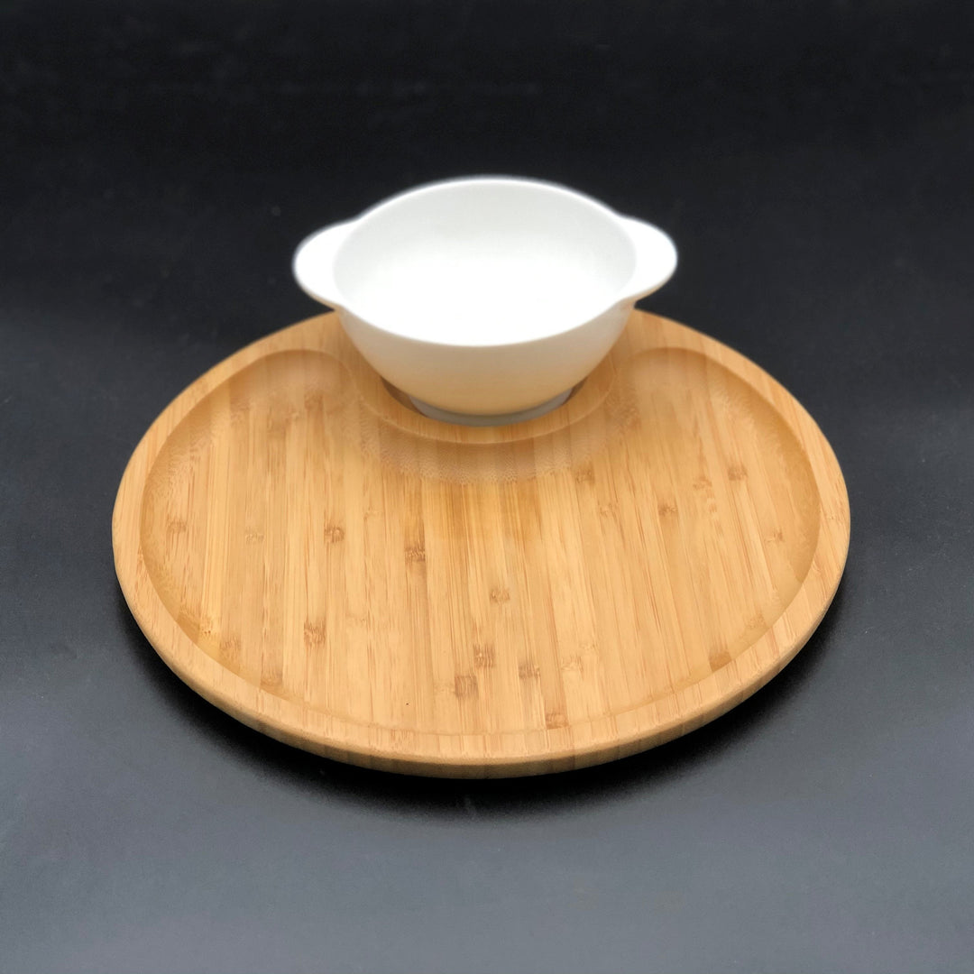 Bamboo tray and fine porcelain bowl single-serve set