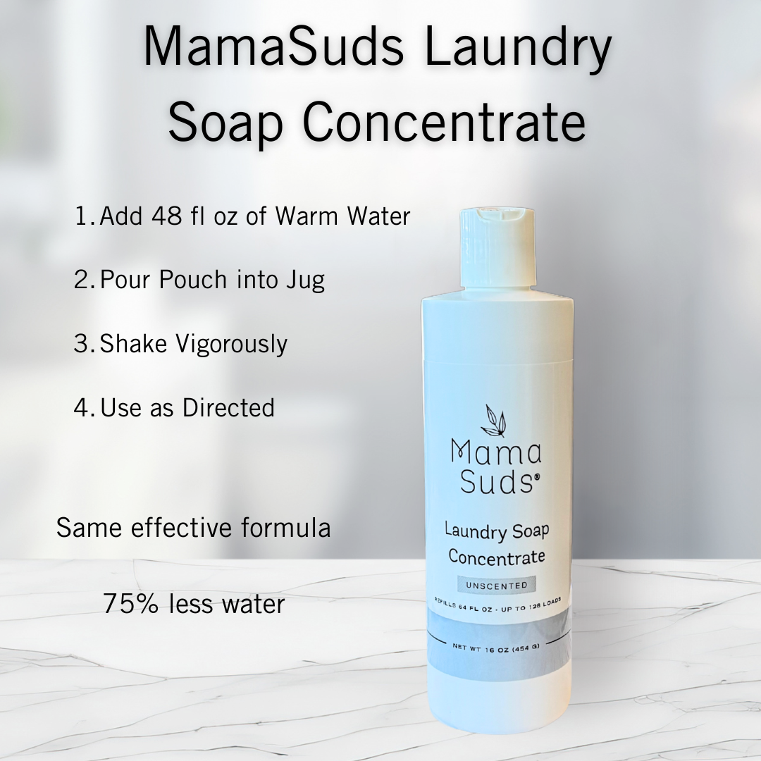 Laundry soap concentrate refill, concentrated laundry soap packaging.
