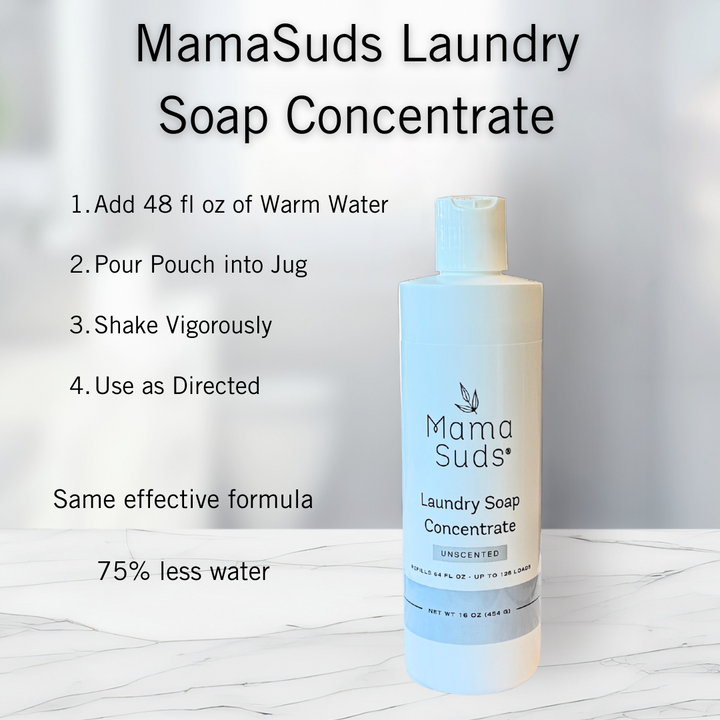Laundry soap concentrate refill, concentrated laundry soap packaging.