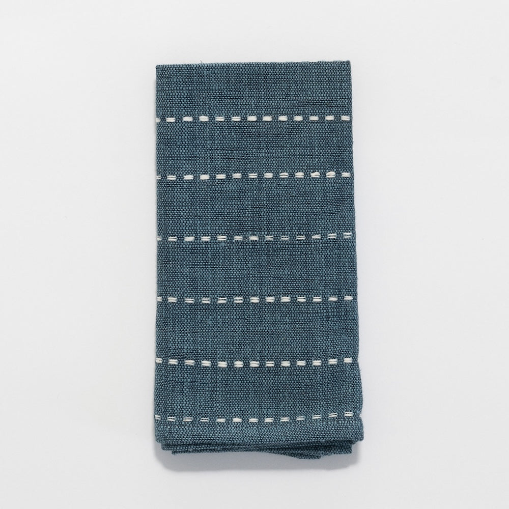 Steel blue handwoven cotton cocktail napkin, folded