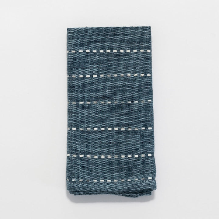 Steel blue handwoven cotton cocktail napkin, folded