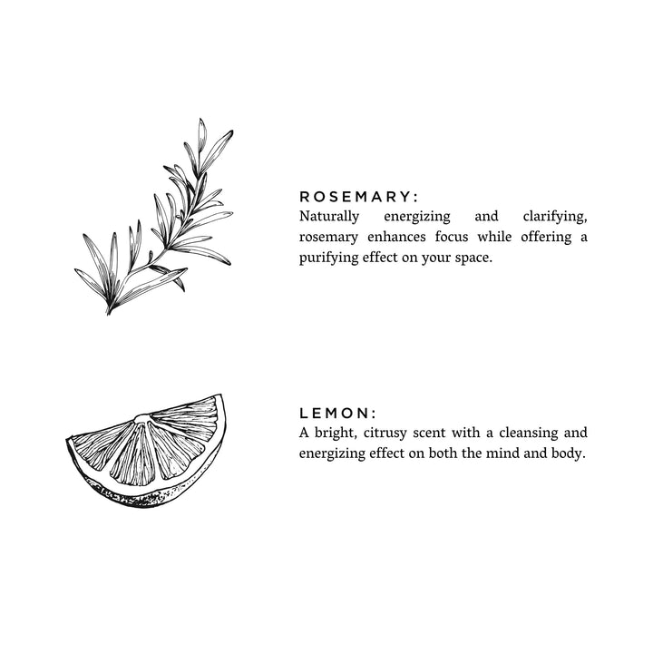 Rosemary Lemon three-wick candle in a glass jar with fresh lemon and rosemary scent.