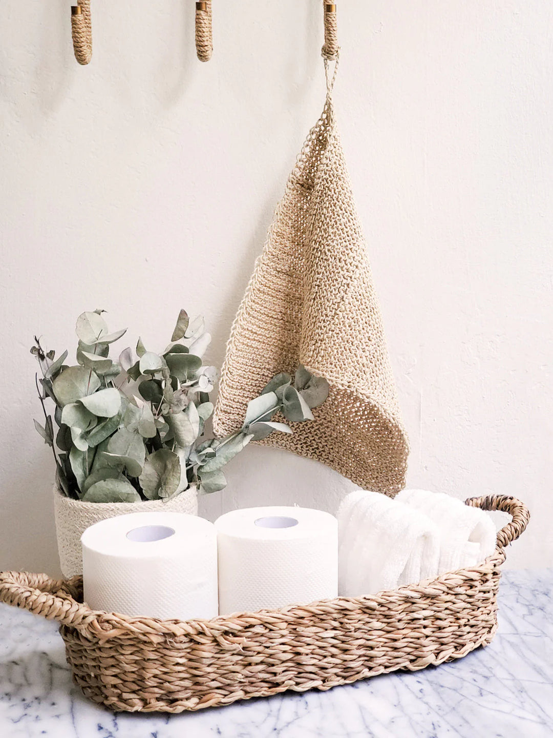 Two seagrass bread baskets with handles for bread, rolls, or fruit