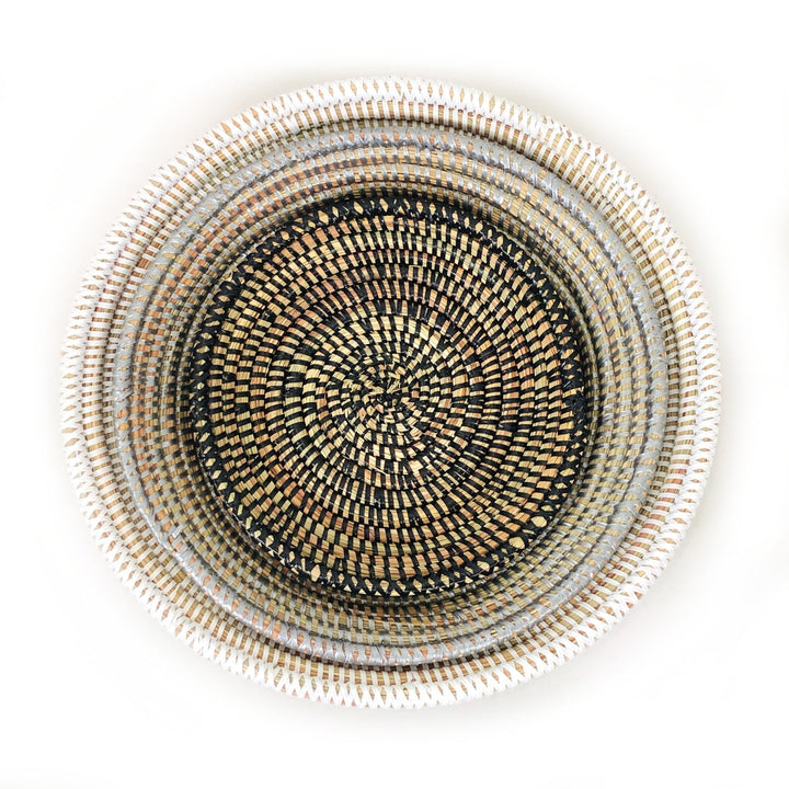 Neutral tabletop basket bowl set, three woven bowls for storage or display.