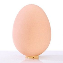 Egg-shaped porcelain salt shaker with a cork top, smooth finish.