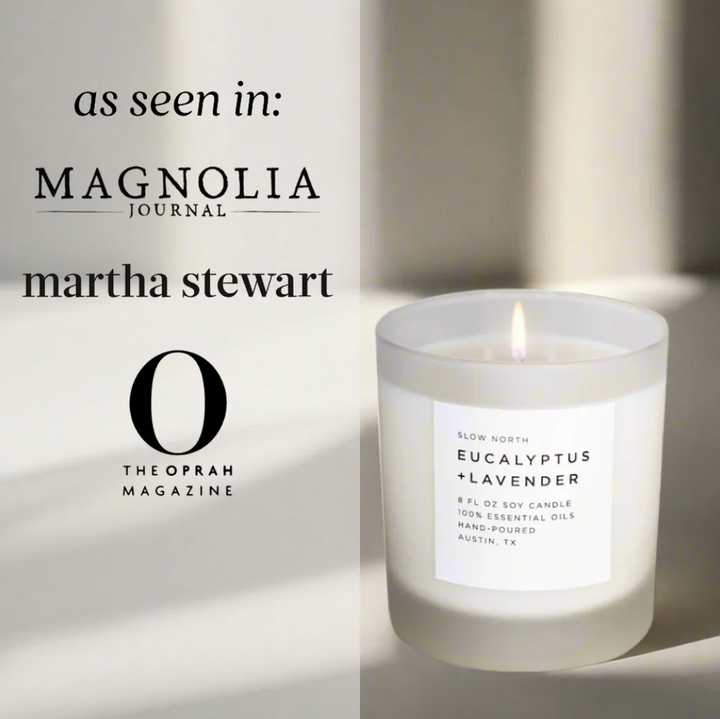 Calm and Grounded Candle Trio with three soy candles with essential oil scents in glass jars.
