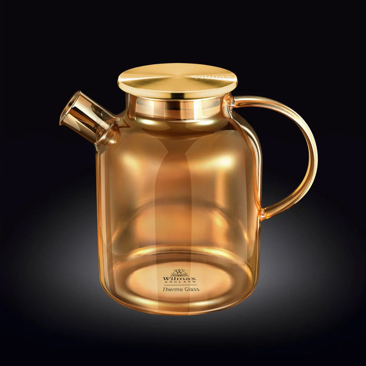Large 54 oz glass teapot with a lid, handle, and spout for brewing and serving tea.