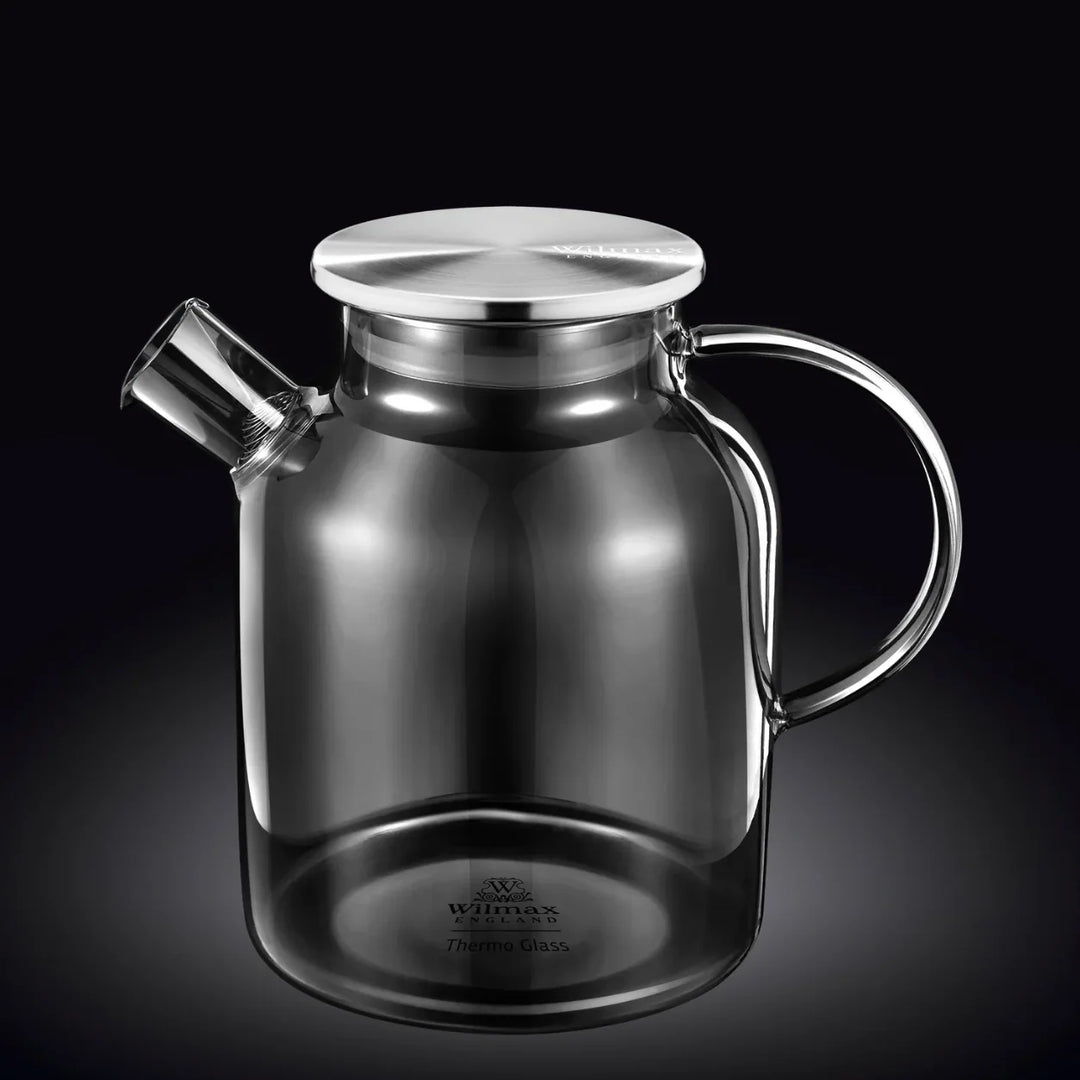 Large 54 oz glass teapot with a sleek design and glass handle, for hot tea.