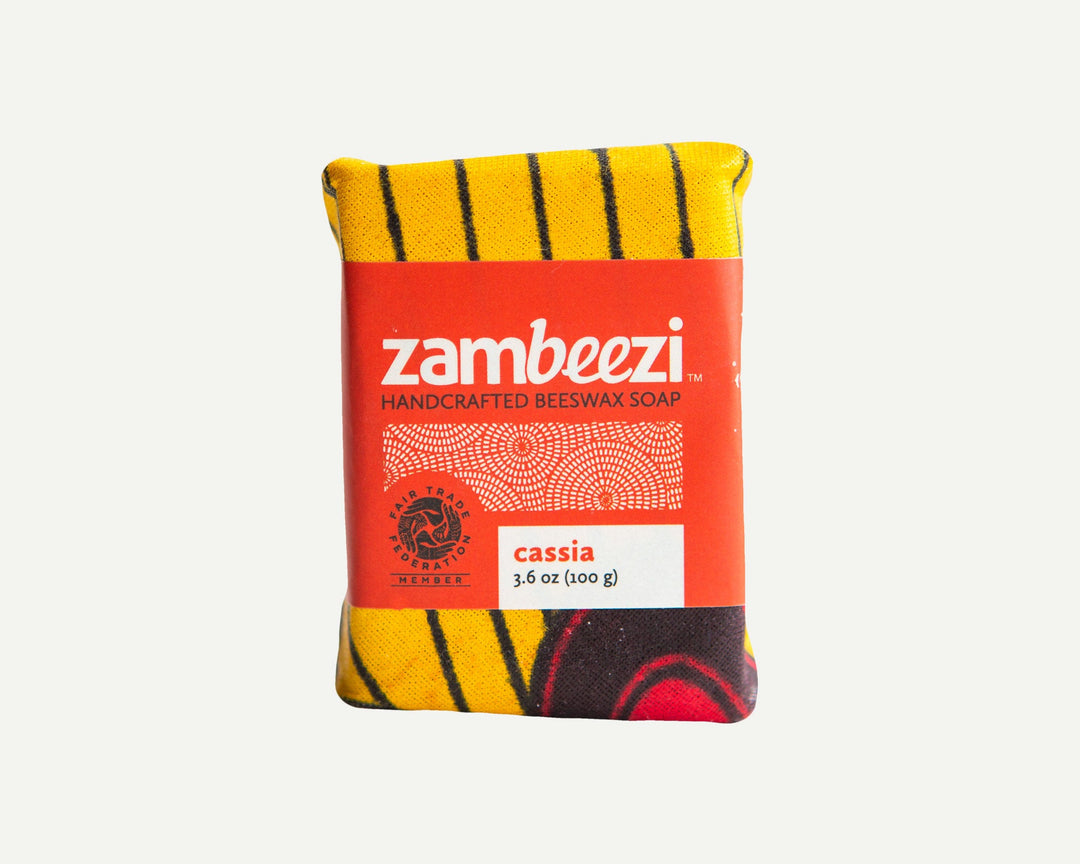 Cassia soap bar with cinnamon, front view with a textured, natural surface.