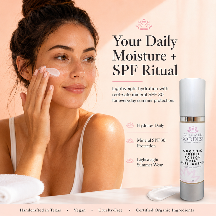Organic daily face moisturizer with SPF 30 in a jar.