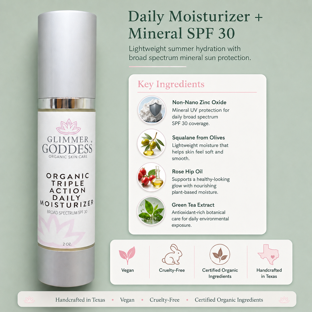 Organic daily face moisturizer with SPF 30 in a jar.