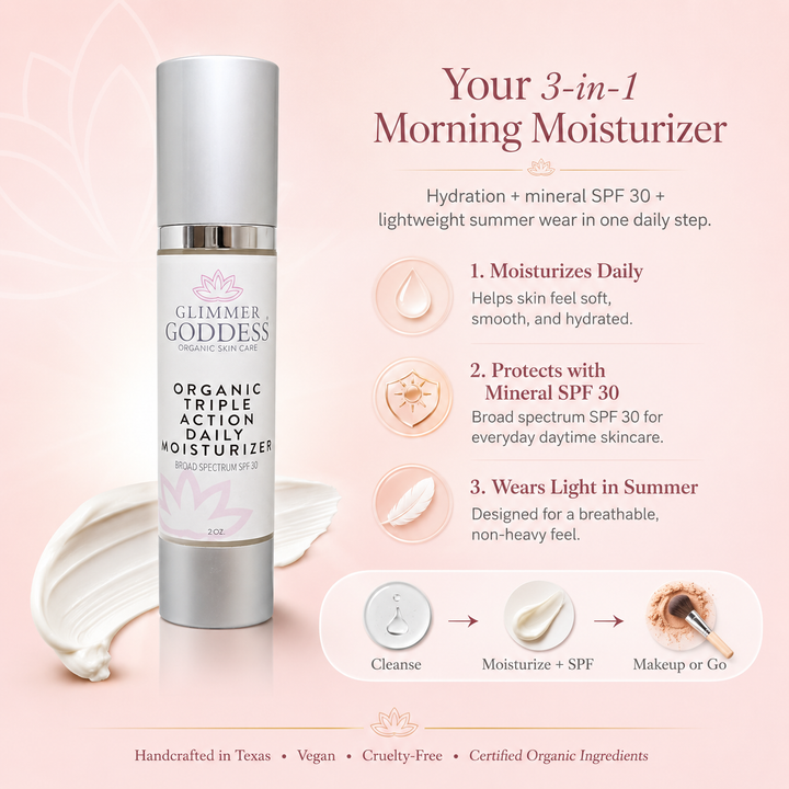 Organic daily face moisturizer with SPF 30 in a jar.