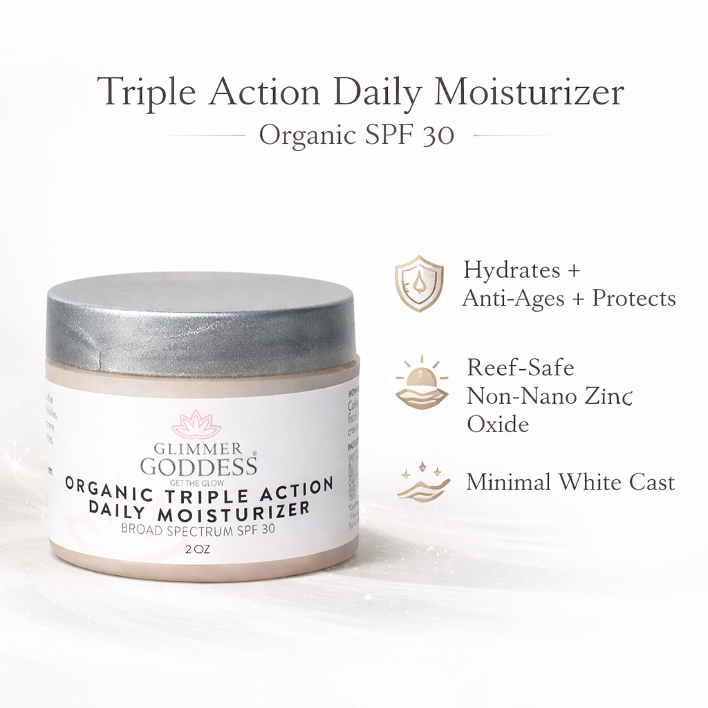 Organic daily face moisturizer with SPF 30 in a jar.