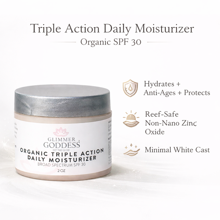 Organic daily face moisturizer with SPF 30 in a jar.
